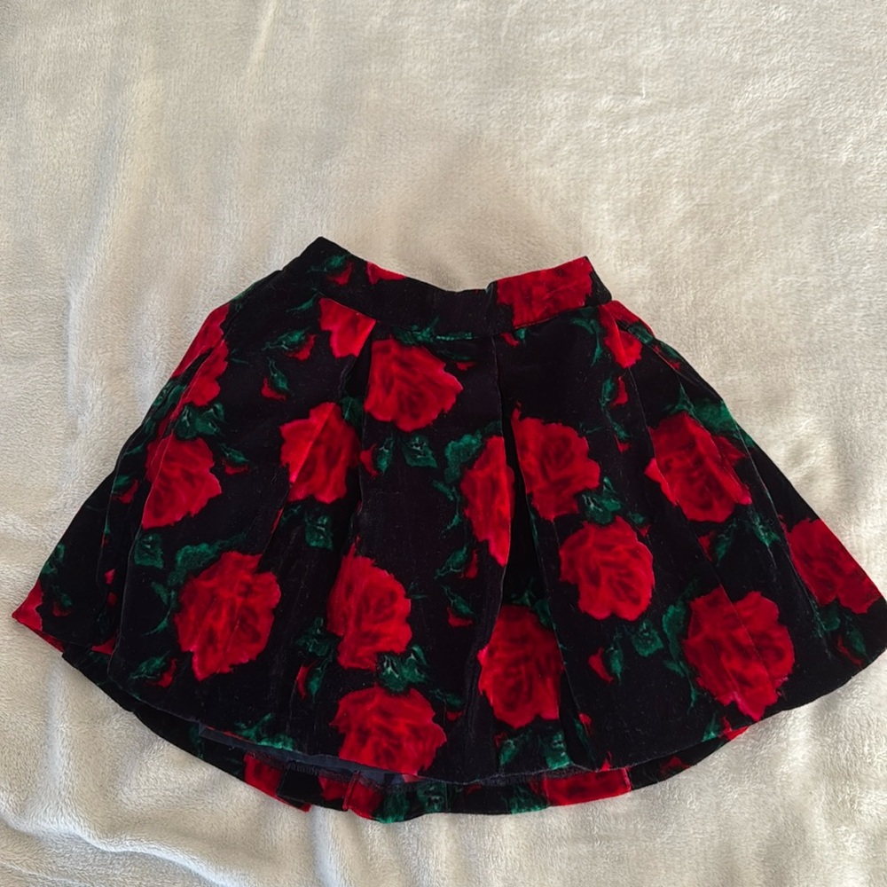 Janie and Jack dark marine velvet rose skirt